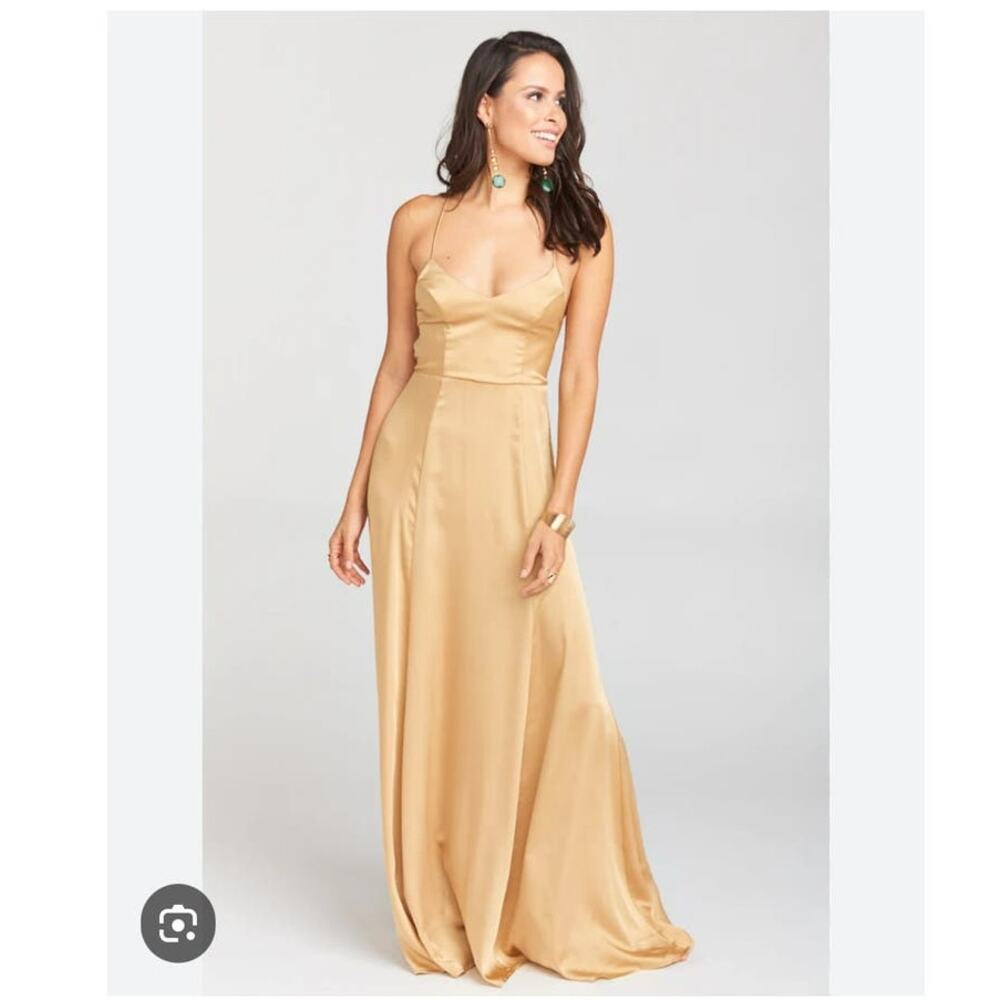 Mumu Weddings Godshaw Goddess Gown True Gold Luxe Satin Size XL NWT